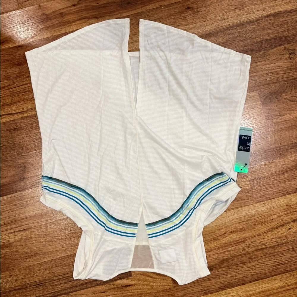 Lucky in Love White Skirt with Blue and Yellow/Green Stripe Accents - Picture 2 of 6